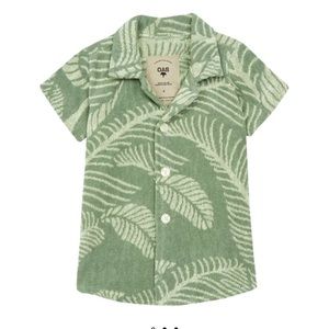 OAS toddler tropical Banana palm Leaf Cuba Terry collar Shirt 2T green new
